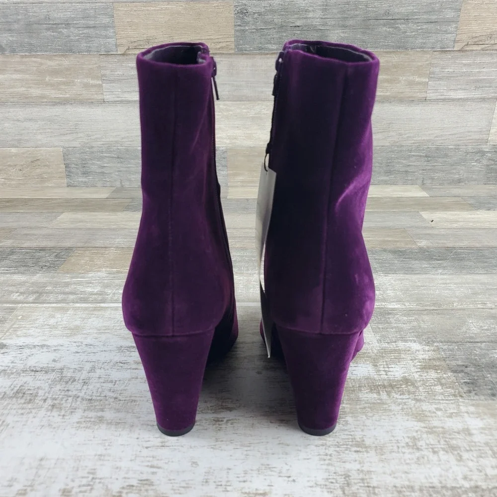 The Drop Gina Dark Purple Velvet Wedge Booties Womens Sz 10 Mid Shaft Boot